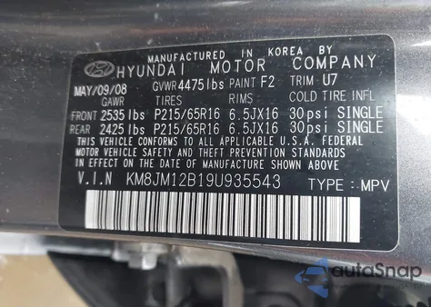 2009 Hyundai Tucson Gls from USA, damaged, VIN KM8JM12B19U935543